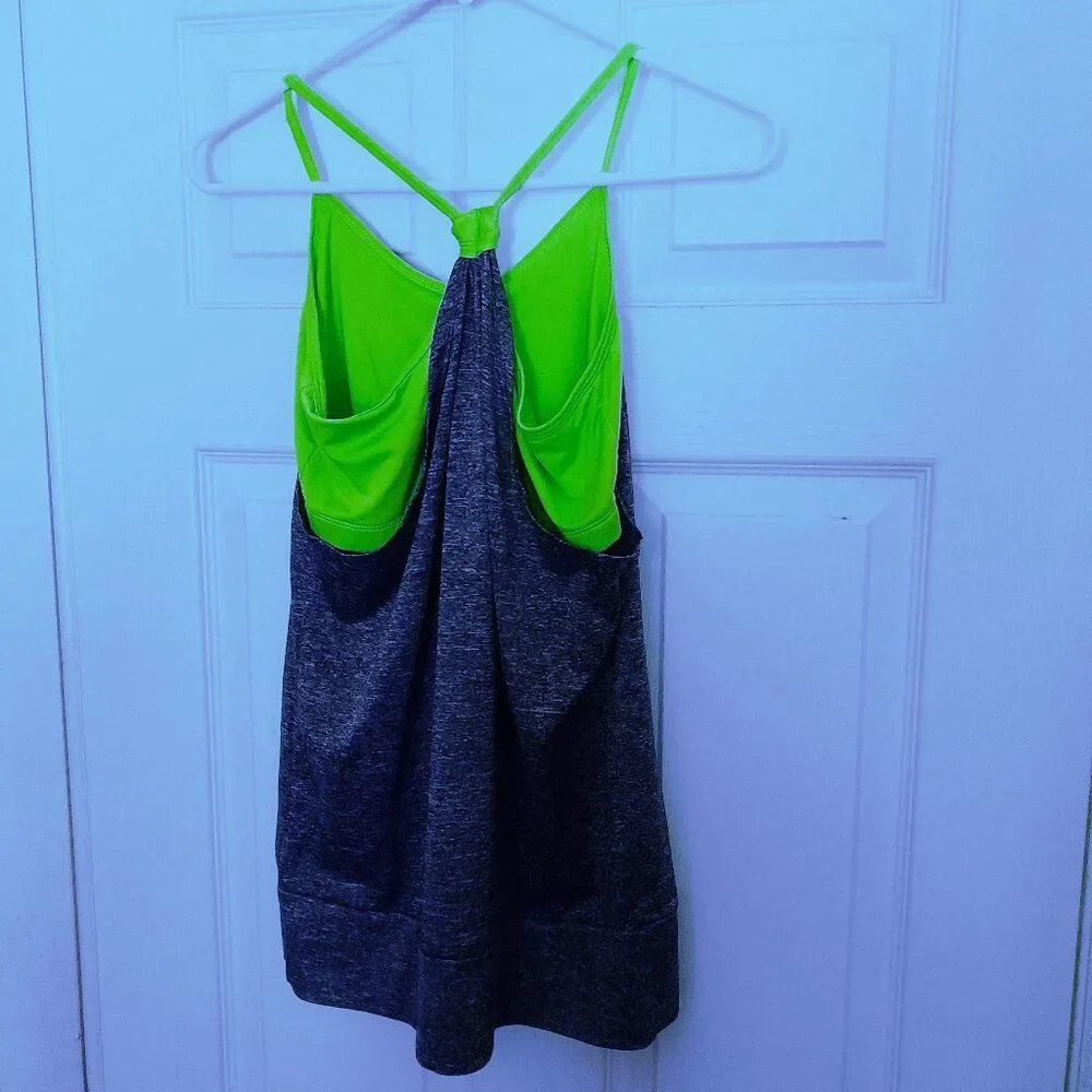 AVIVA Women’s Brown & Green Racer Back Sleeveless Athletic Tank Top Shirt Medium